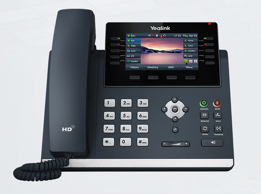 Yealink T46U IP Phone with a color backlit LCD screen, numeric keypad, and Ethernet ports.